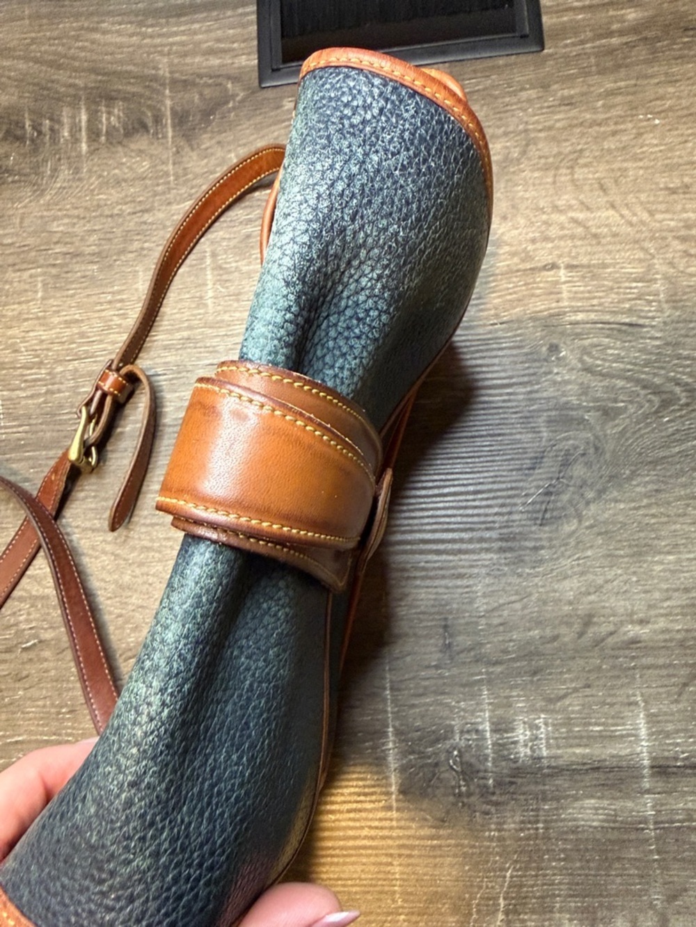 Dooney & Bourke Classic Blue Pebbled Leather Crossbody with Brown Trim - Picture 3 of 7
